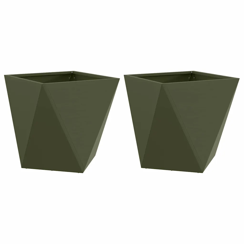 Fioriera 2 pz-Set di 2 Vaso-Contenitore per Piante Verde oliva 50 x 50 x 50 cm Acciaio