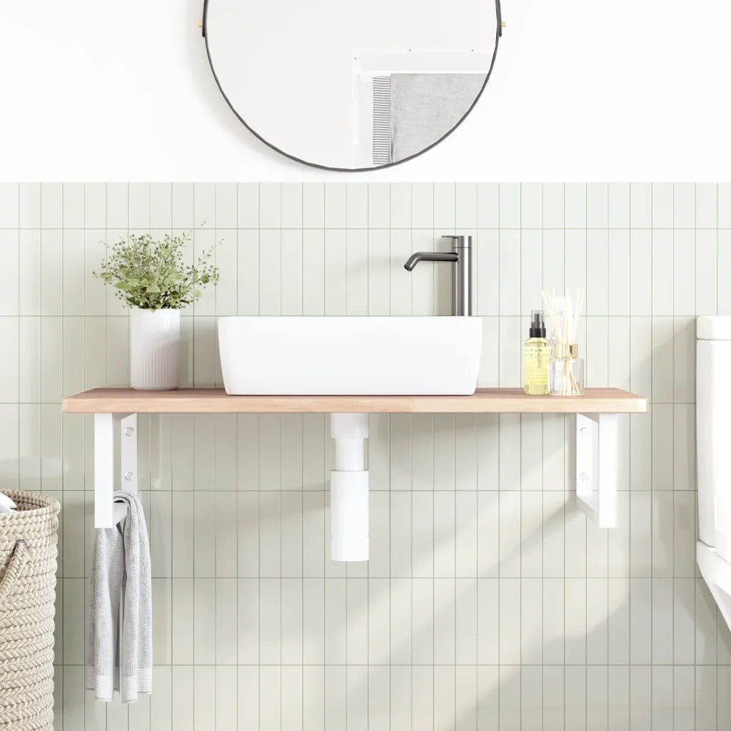 Ripiano a Parete per Lavabo in Acciaio e Massello di Rovere