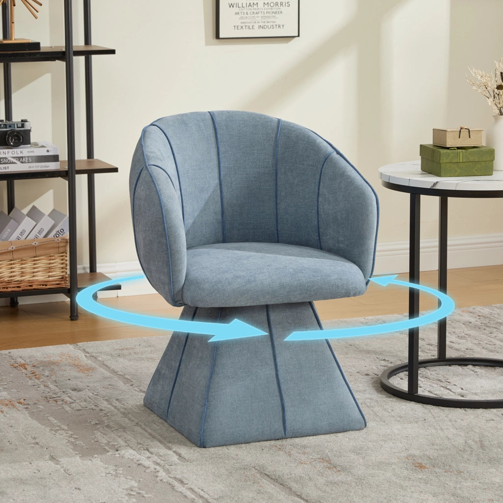 Poltrona girevole in ciniglia blu 56x54x74;5 cm con schienale alto e braccioli larghi