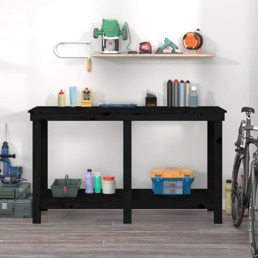 Banco da Lavoro Nero 140x50x80 cm in Legno Massello di Pino 822510