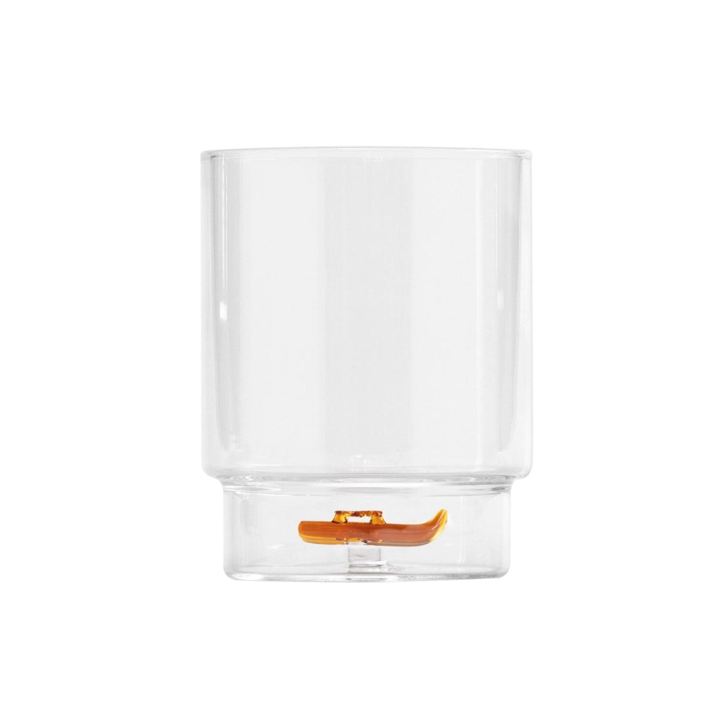 Teca Winter Game Bicchieri Tumbler in Vetro Borosilicato con Decorazione Tridimensionale Slittino Capacità 35 cl Artigianato Artistico di Design