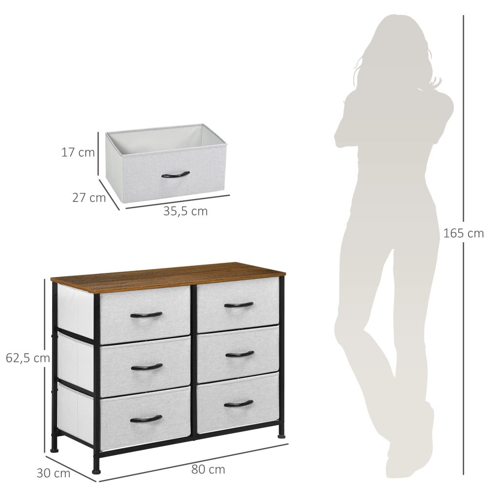Cassettiera Sideboard ¨C zephmum ¨C 6 Cassetti, Tessuto, 80x30x62.5 cm, Marrone, Nero, Grigio
