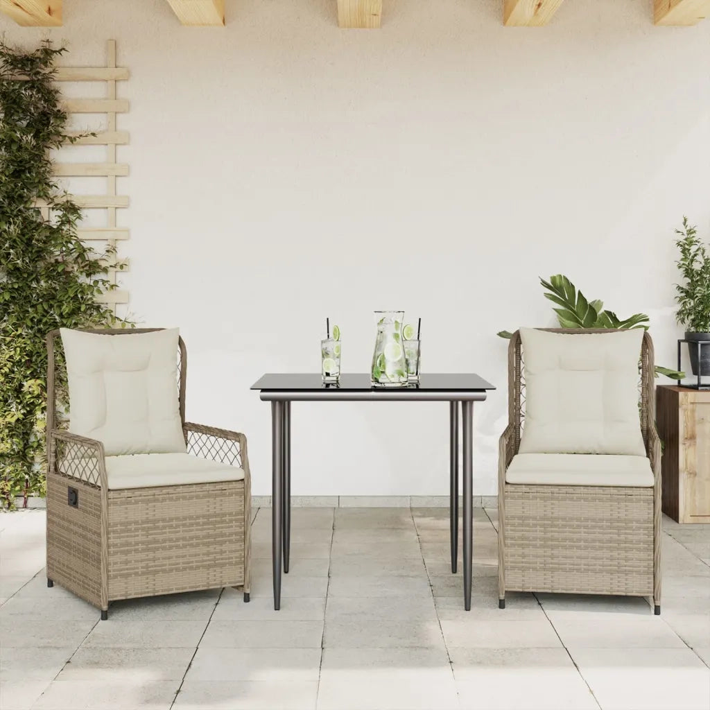 Set da Pranzo da Giardino 3 pz | Set Salotto da Giardino con Cuscini Beige in Polyrattan