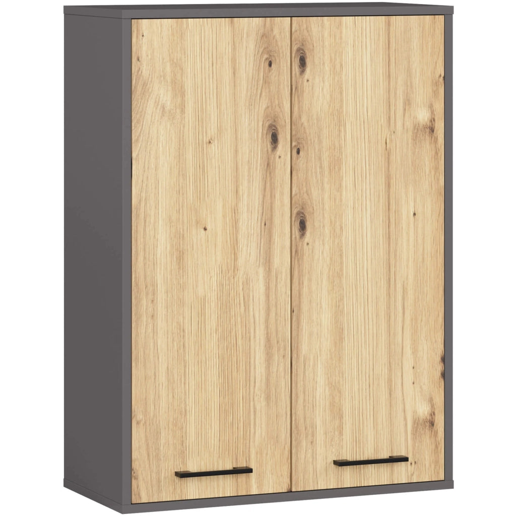 Mobile bagno sospeso AKORD FIN W64 H934 Grigia Grafite, Quercia Artisan 2 ante 64x94x30 cm