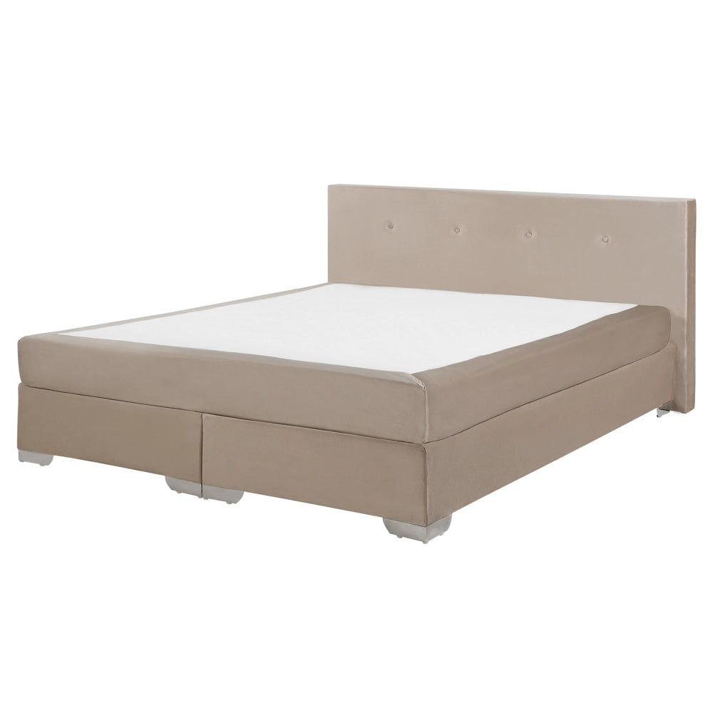 Super King Divano Letto in velluto beige con struttura imbottita da 180 cm con poggiatesta e materasso