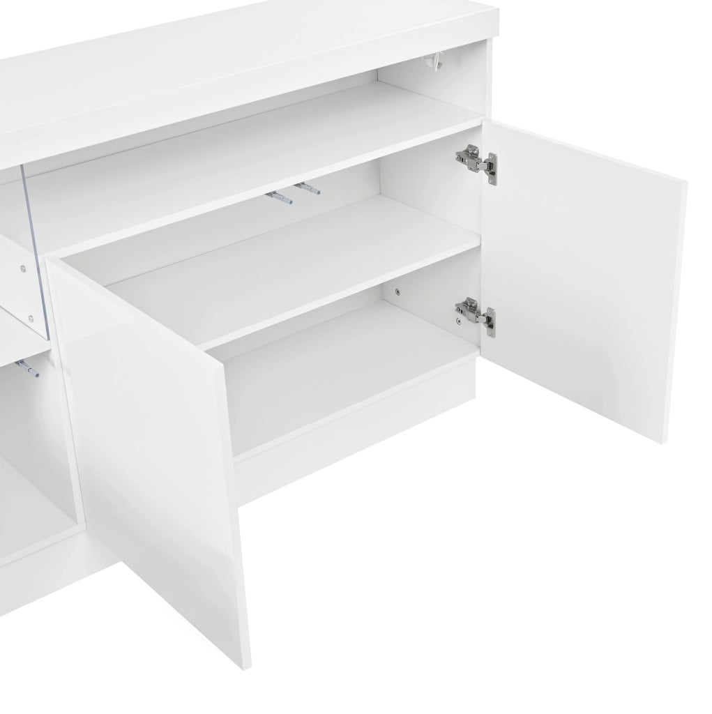 Madia 140 cm a 3 ante bianca lucida con vano in acrilico e LED controllati da app HAVRYA