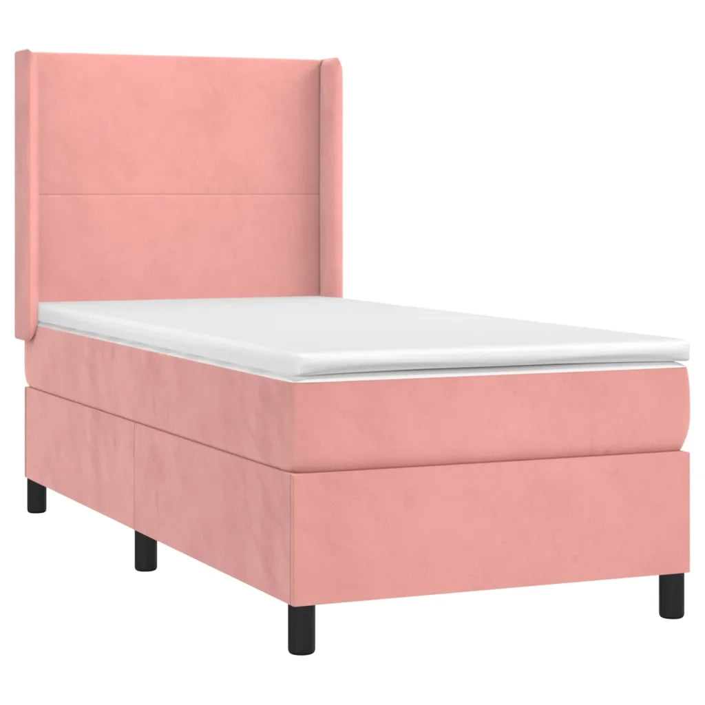Giroletto a Molle con Materasso-Struttura Letto Rosa 90x190 cm in Velluto 300921