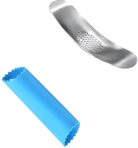 Strumento per Affettare l'Aglio in Acciaio Inossidabile - Affettatore per Aglio in Silicone - Affettatore Manuale per Aglio - Accessori da Cucina - Sostenibile - Sicuro e affidabile - Affettatore per Aglio