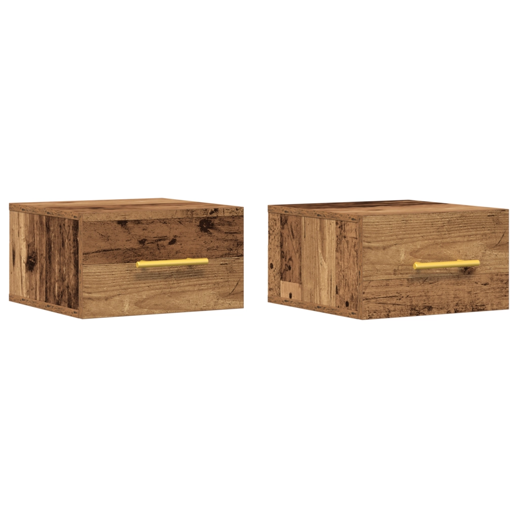 Comodini 2 pz a muro in legno vintage 35x35x20 cm