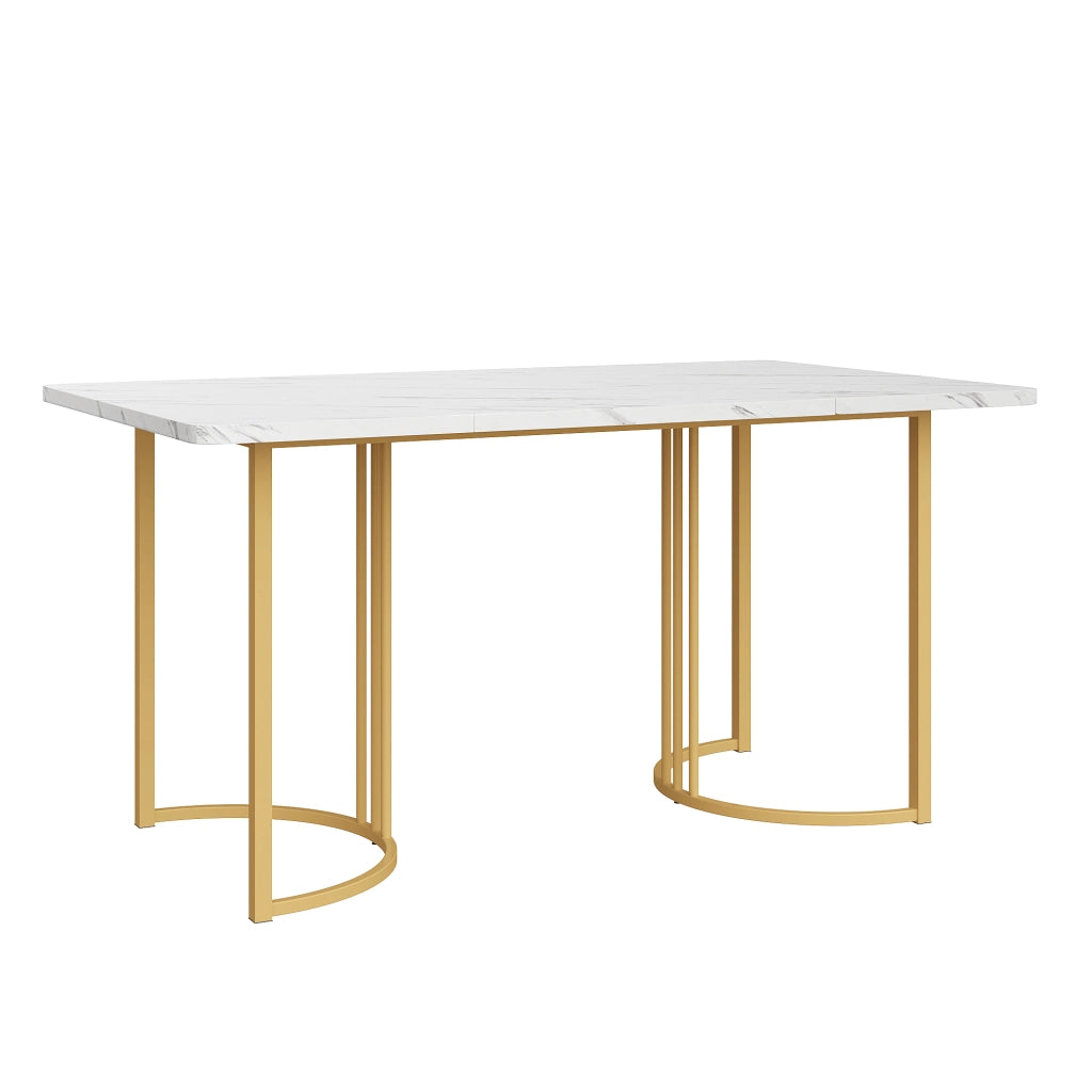 TAVOLO da pranzo 140x80 cm bianco con motivo marmo e piedi regolabili