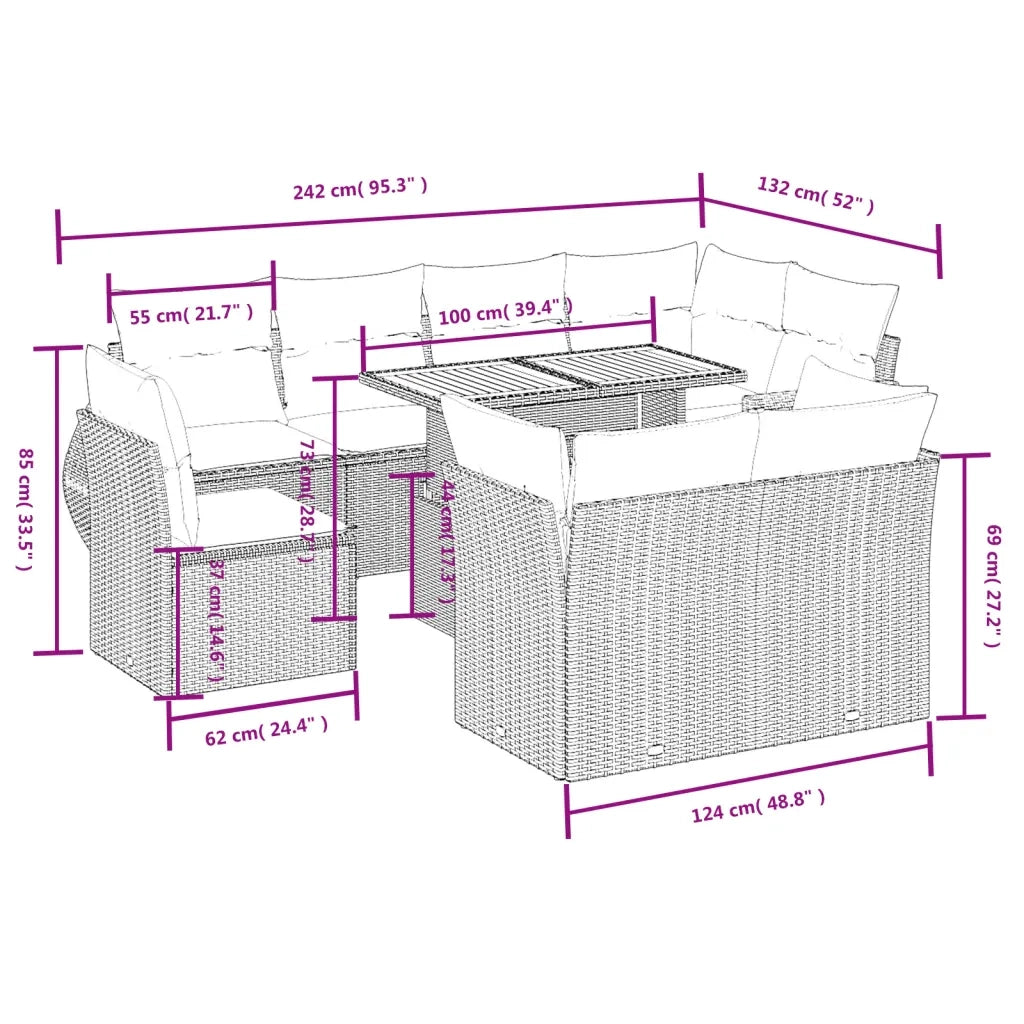 Set Divani da Giardino 9 pz con Cuscini Nero in Polyrattan 3272287