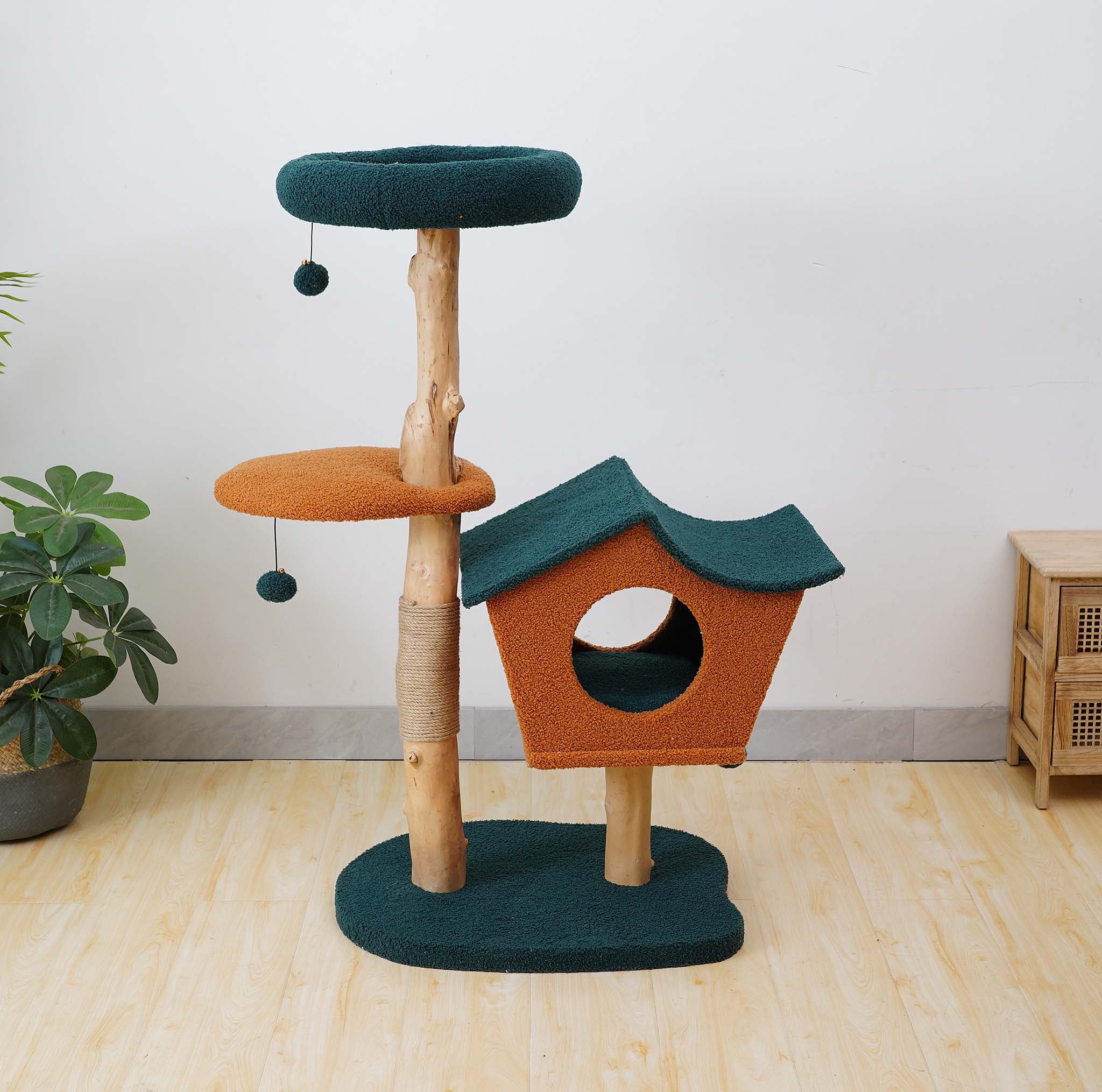 Fudajo Albero tiragraffi 114 cm con pelliccia e tronchi in legno di pero