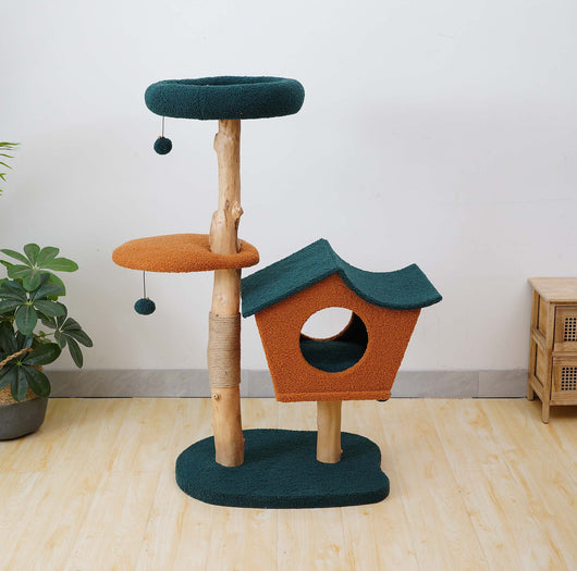 Fudajo Albero tiragraffi 114 cm con pelliccia e tronchi in legno di pero