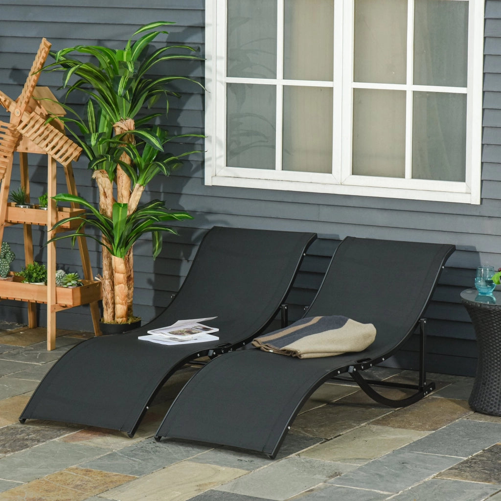 Set 2 Lettini Prendisole Pieghevoli 61x165x63 cm in Alluminio e Textilene Nero