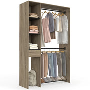 IDMarket - Armadio doppio MIRTY L. 110 cm con ripiani + cassetto + scarpiera, faggio e nero