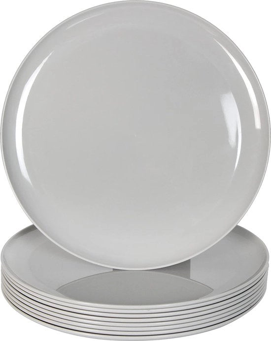 Set di piastre in plastica riutilizzabili da 9 pezzi, 25cm, servizio da tavola, resistente al microonde, resistente al lavastoviglie, colore grigio.