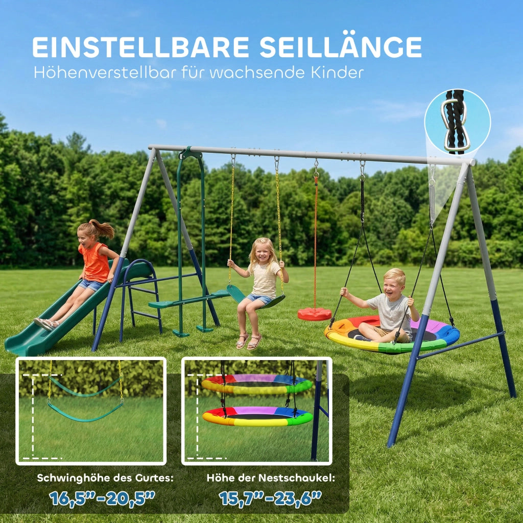 Altalena 5 in 1 con Scivolo e Altalena Nido ¨C zephmum ¨C 382x196x203 cm Multicolore
