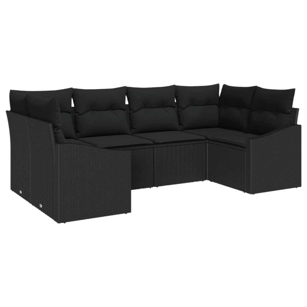 Set di Divani da Giardino 6 Pezzi con Cuscini Nero Polyrattan