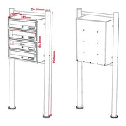 Cassetta postale condominiale autoportante 4 posti, 1 modulo, bianco 513 x 270 x 1500 mm