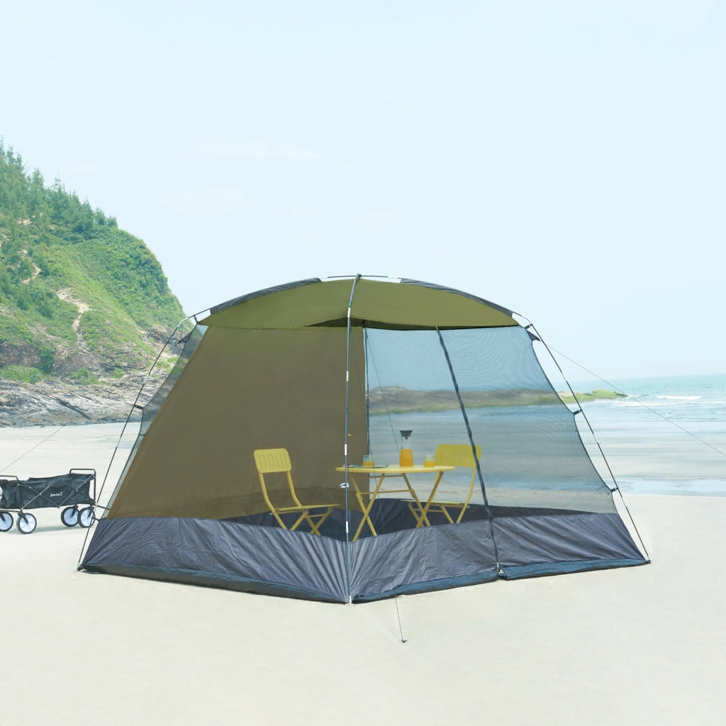 Gazebo da Giardino Beekdaelen con Zanzariere 305 x 305 x 213 cm Grigio / Verde Oliva pro.tec