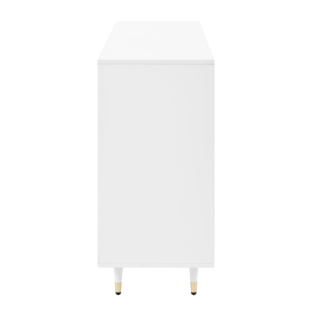 Scarpiera con due cassetti e ripiani regolabili in truciolato bianco con gambe dorate 140 × 39 × 84 cm