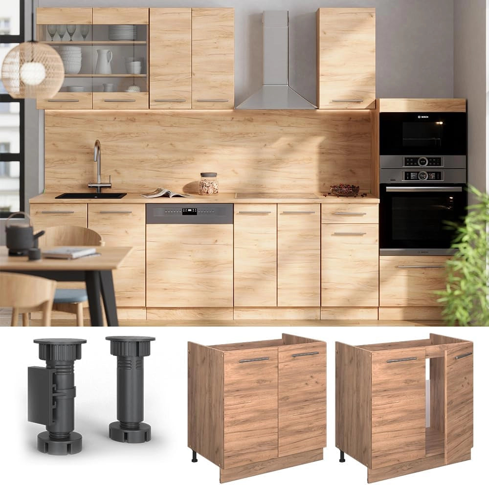 Mobile lavello cucina Fame-Line, Quercia dorata, 80 cm senza piano di lavoro, per la combinazione con altri moduli della serie Fame-Line