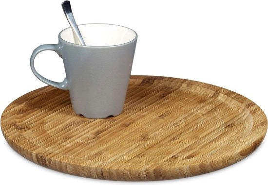 Piatto di servizio a forma rotonda in bambù - Ø 33 cm - adatto per salumi, formaggi e dolci - finitura naturale