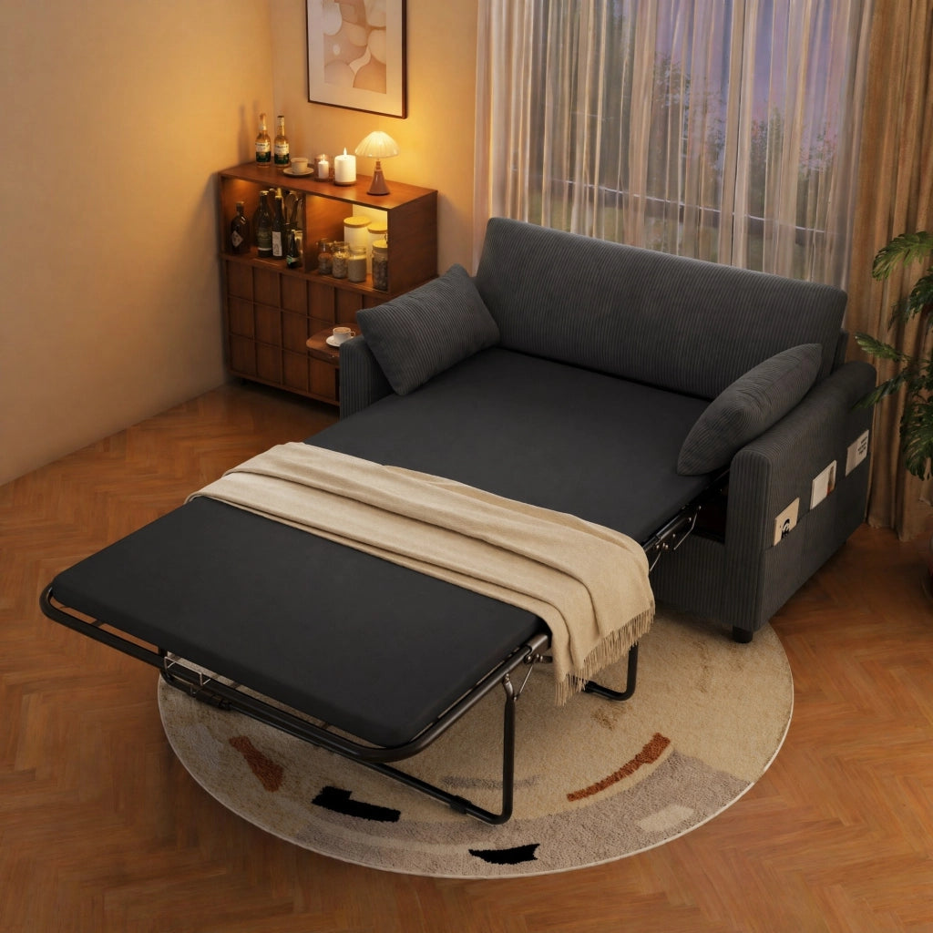 SOFA LETTO 2 posti 134x82-223x84 cm Grigio Corduroy con materasso incluso