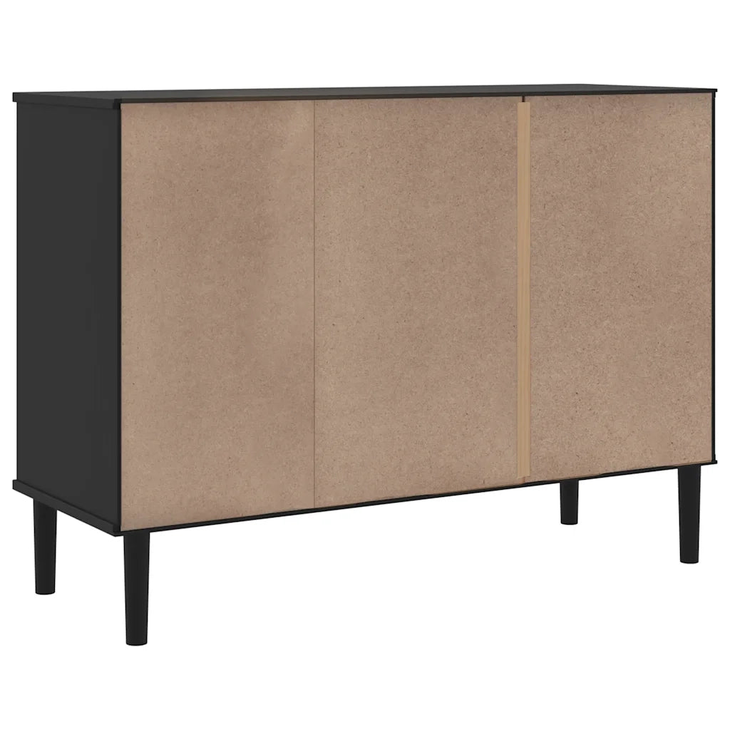 Credenza | Madia | Buffet da pranzo | Armadio da pranzo SENJA Aspetto Rattan Nero 112x40x80 cm Massello Pino