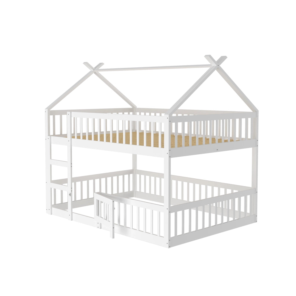 Letto a castello bianco con scala in legno massello 140x200 cm
