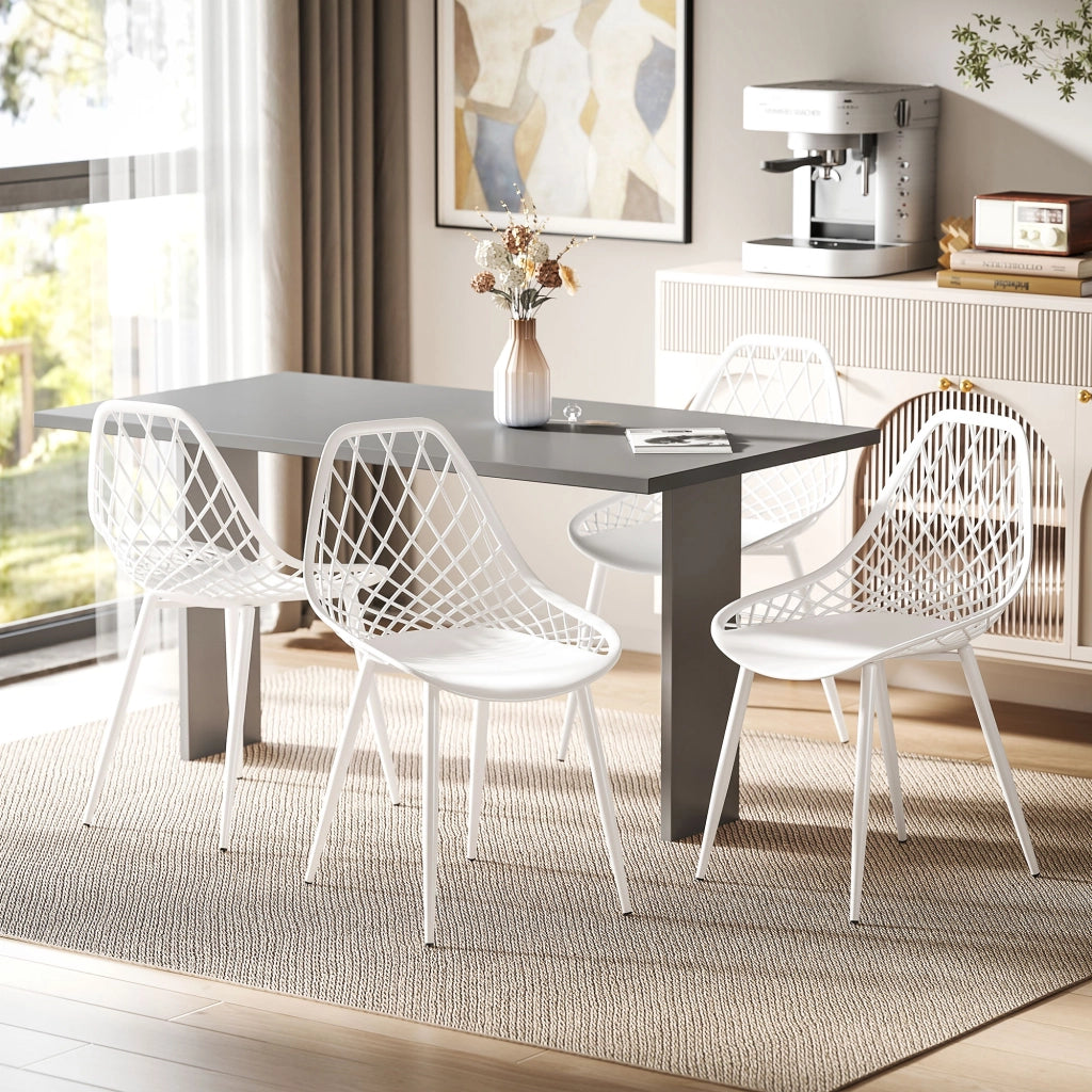 Set 4 Sedie da Pranzo Moderne ¨C Zephmum ¨C Plastica e Metallo Bianco