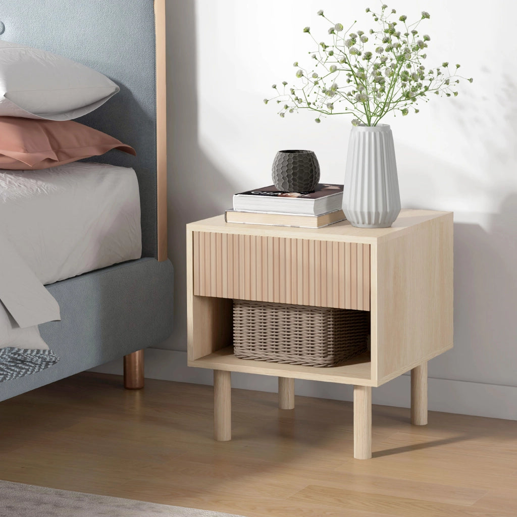 Comodino con cassetti e ripiani ¨C zephmum ¨C Legno naturale 47x47x50 cm