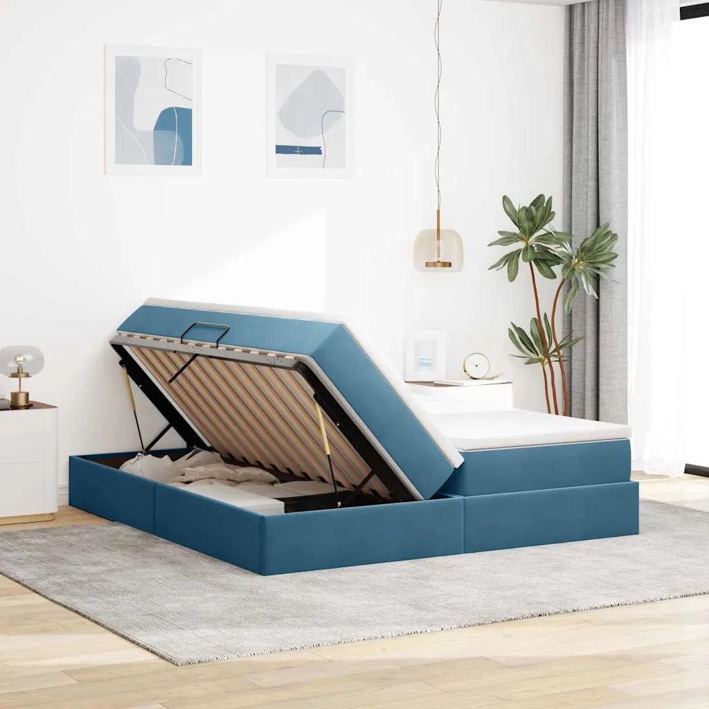Letto con contenitore e materasso Blu Scuro 180 x 200 cm 3370365
