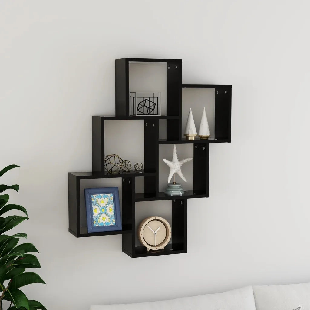 Mensola da Parete a Cubo Nera 78x15x93 cm in Legno Multistrato 807170