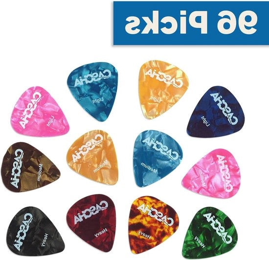 Set di 96 plettre per chitarra acustica e elettrica, ukelele e basso