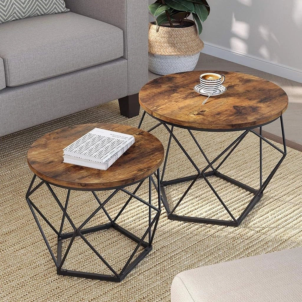 Tavolini da caffè Valora Rustic Brown Set di 2 con struttura in acciaio | stile loft