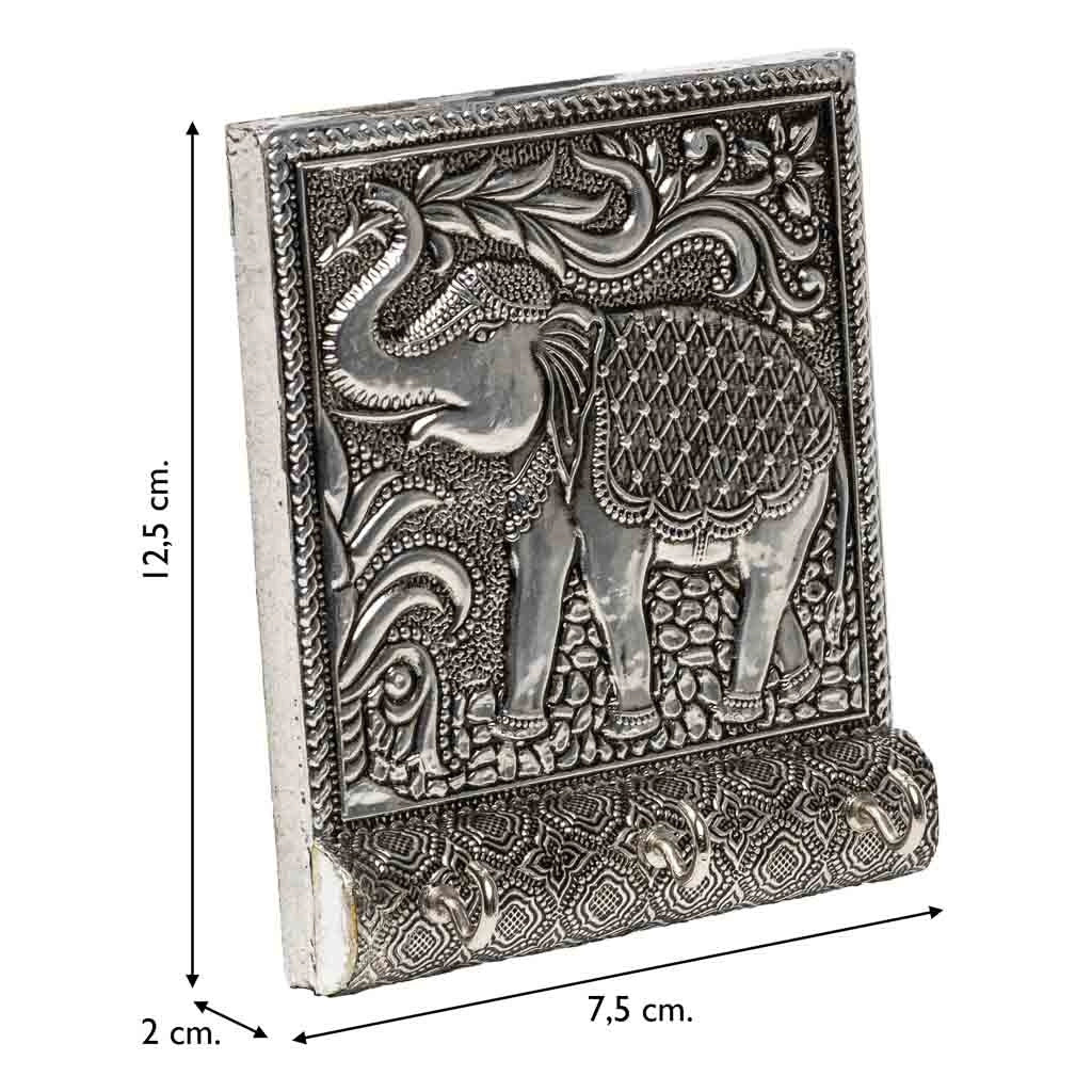 Portachiavi in metallo argentato sbalzato 12,5x7,5x2h