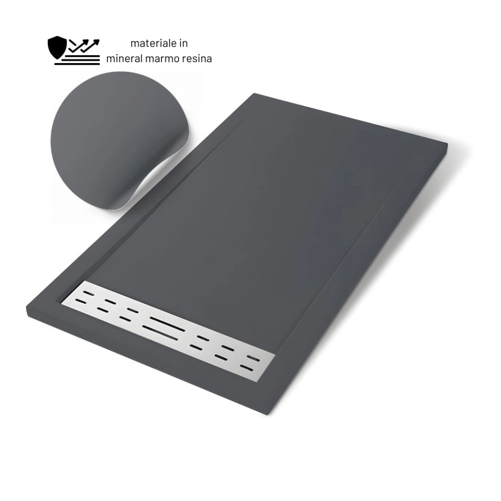 Piatto doccia mineral marmo resina antiscivolo h 4 cm *** misure l120 x p80 x h4 cm, tinta antracite, confezione 1