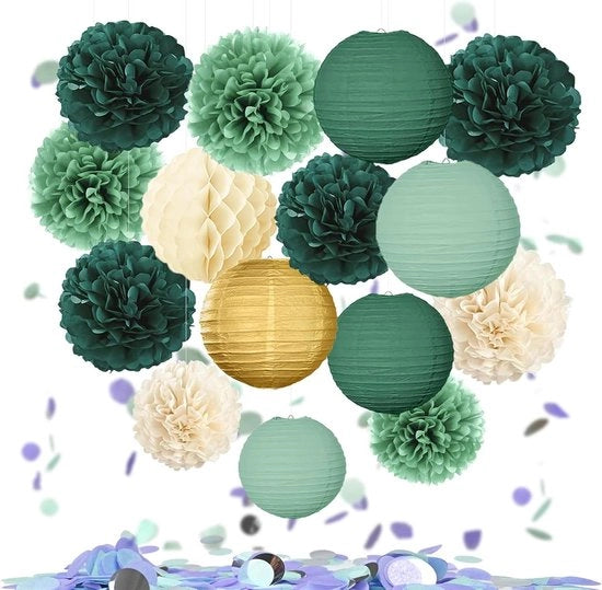 Lampion - Slinger di pompon con decorazioni per compleanni, matrimoni e baby shower con accenti dorati rosati