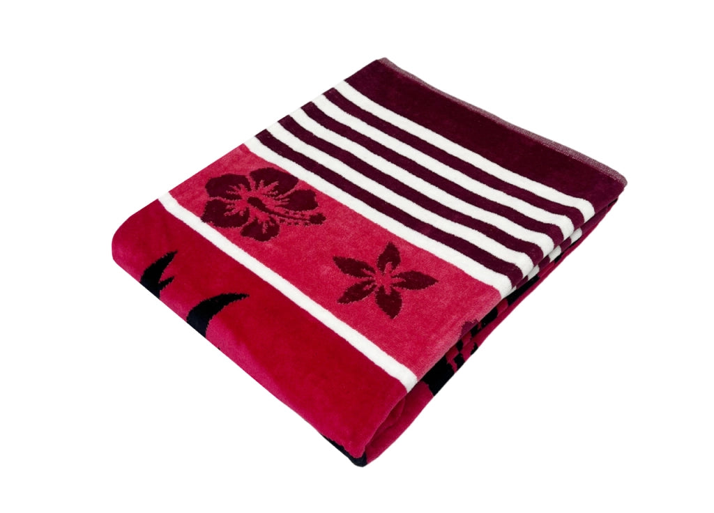 Telo Mare Jacquard Spugna Asciugamano Spiaggia Disegno Palm Beach - Telo Mare - Rosso D2