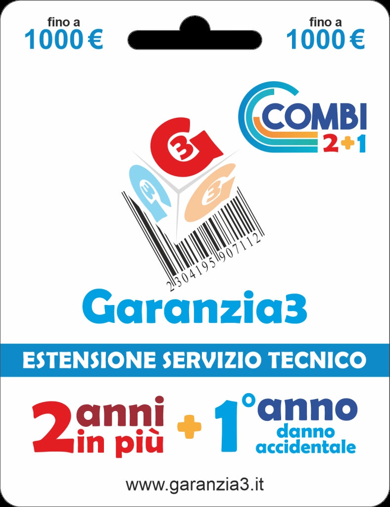 Garanzia3 combi - 2anni+1anno per danno accidentale valore massimale di copertura 1000 prodotto virtuale - GR3V COMBI-1000