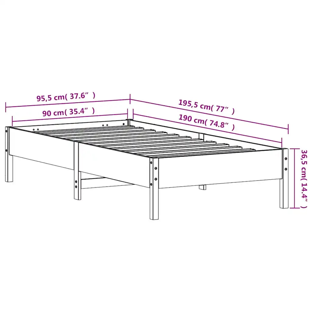 Letto senza Materasso Marrone Cera 90x190 cm in Legno di Pino