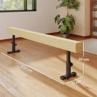 Trave Ginnastica Artistica con Altezza Regolabile e Piedini Antiscivolo, 226x31x59cm, Marrone