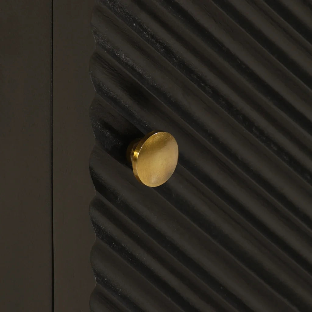 Comodino Nero 40x30x50 cm in Legno Massello di Mango e Ferro 372024