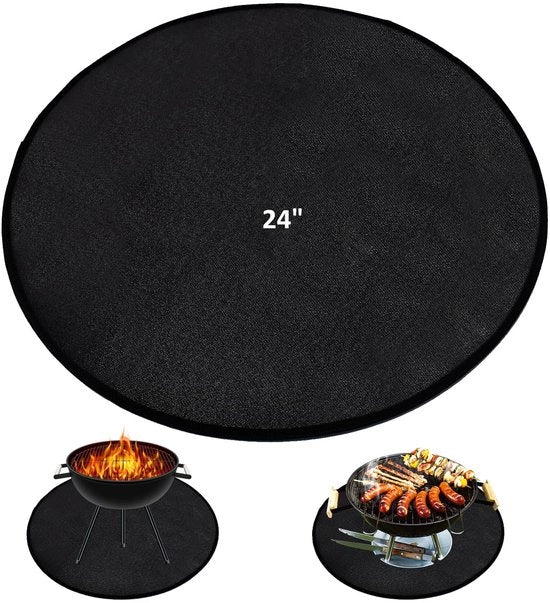 Matte branderente 24" rotonda, impermeabile e pieghevole, protezione contro il fuoco per esterno, uso su erba, pavimento, terrazza, barbecue, terrazza, campeggio, giardino