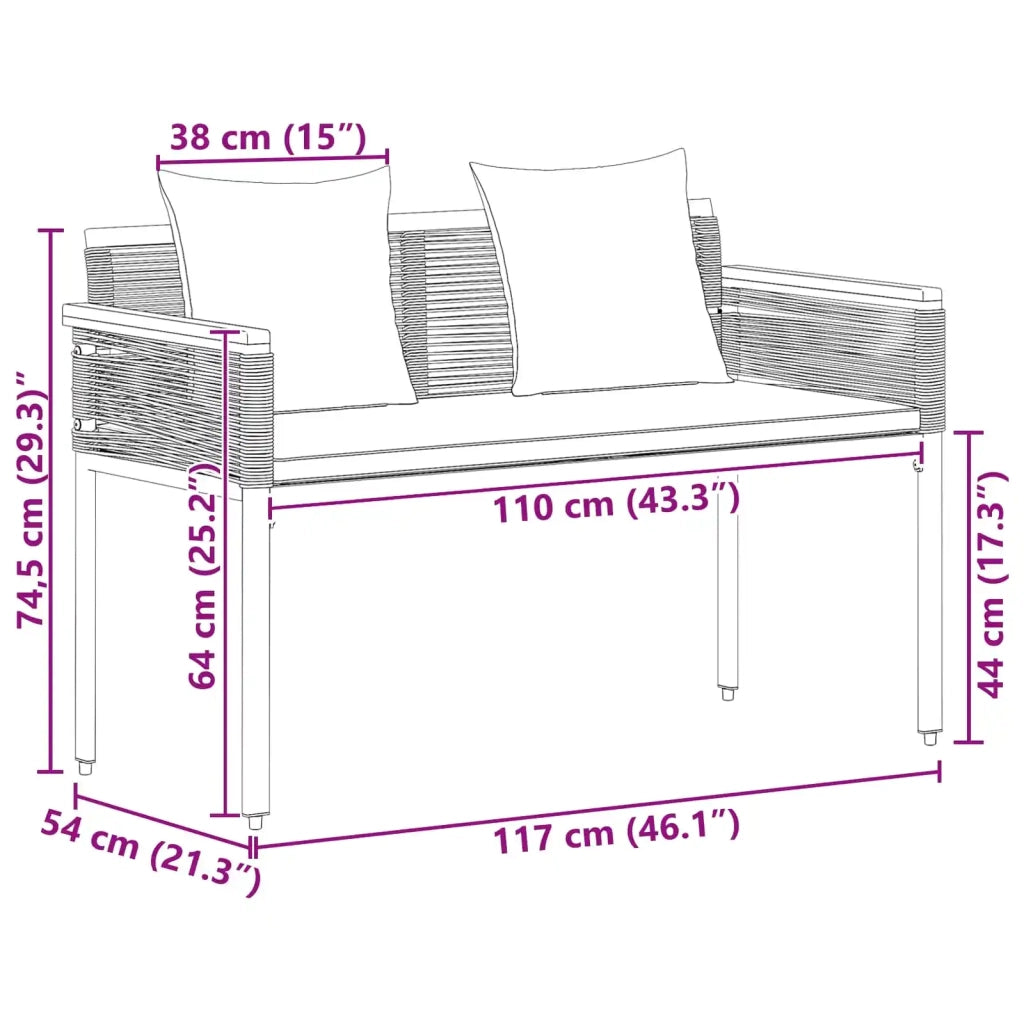 Panchina da esterno Nero e Turchese 117 x 54 x 74.5 cm