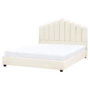 Letto matrimoniale rete a doghe velluto bianco sporco 140 x 200 testiera a conchiglia