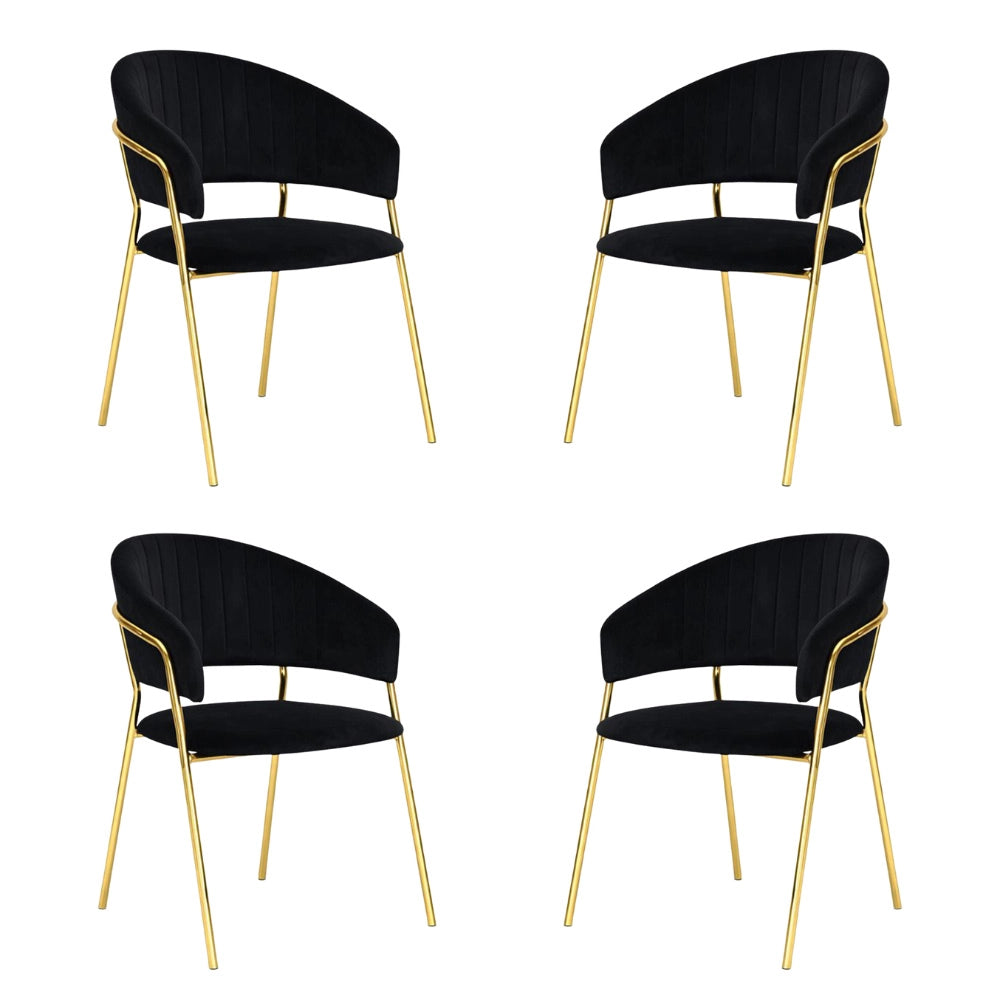 Sedie da sala da pranzo set da 4 Aurelia con schienale in velluto nero