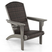 Sedia adirondack da patio con sedile e schienale imbottiti in rattan, Sedia da lounge e porta tazza nascosto Grigio-Poltrone e sdraio
