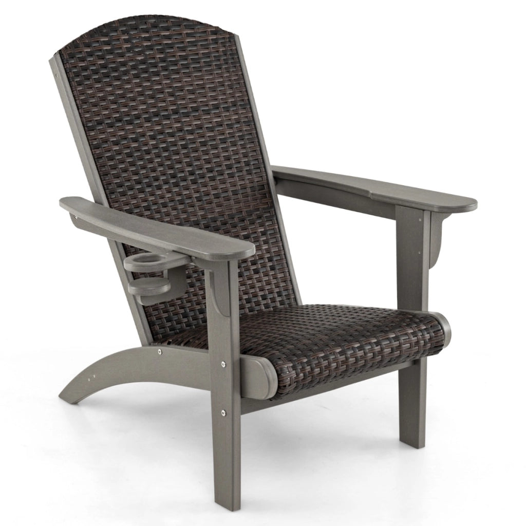 Sedia adirondack da patio con sedile e schienale imbottiti in rattan, Sedia da lounge e porta tazza nascosto Grigio-Poltrone e sdraio